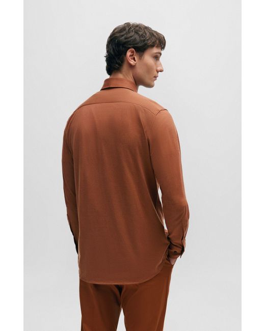 Boss Regular-fit Jersey Overhemd Van Een Katoenmix in het Brown voor heren
