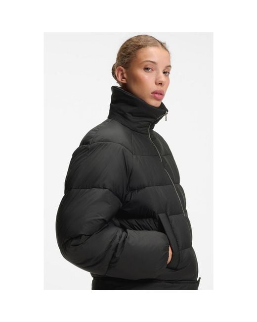 HUGO Black Water-Repellent Puffer Jacket With Detachable Faux-Fur Collar