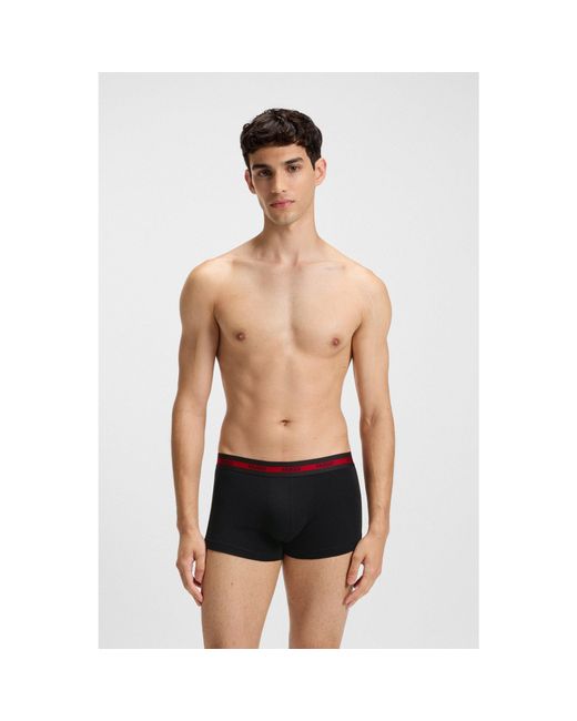 HUGO Black Three-Pack Of Stretch-Cotton Trunks With Logo Waistbands for men