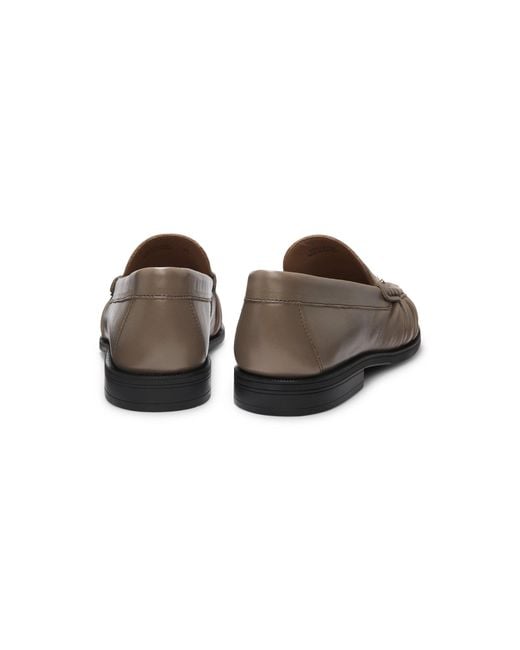 Boss Gray Leather Moccasins With Double B Monogram