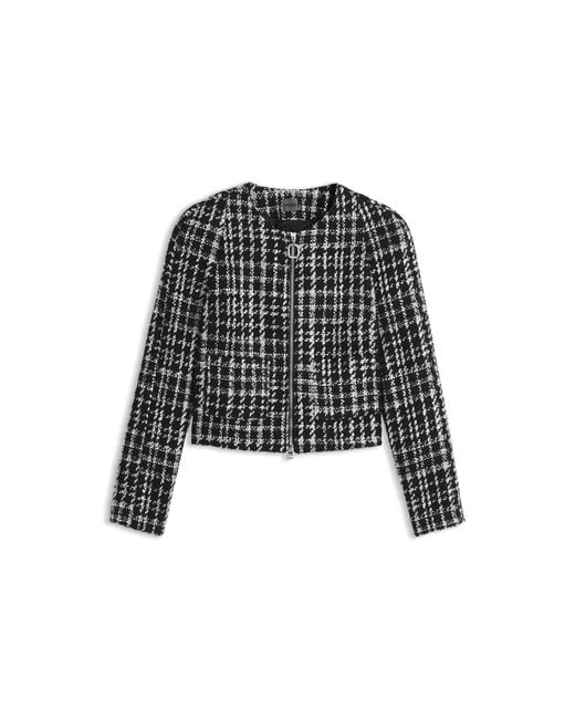HUGO Black Checked Boucle Jacket With A-Line Cut