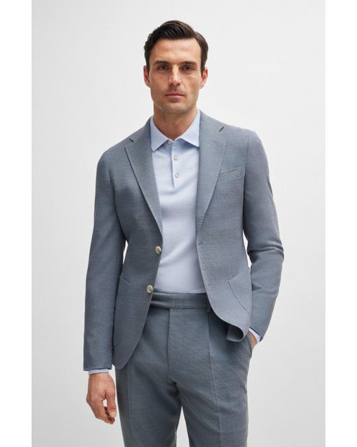 Boss Blue Slim-fit Suit In A Micro-patterned Wool Blend for men