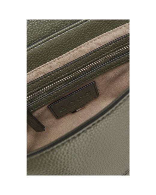 Boss Green Grained Faux-Leather Crossbody Bag With Double B Monogram