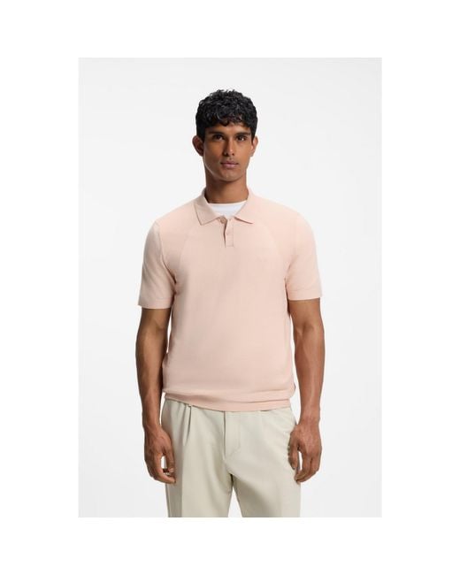 Boss Pink Cotton-Blend Knit Polo With Bodymapping Structure for men