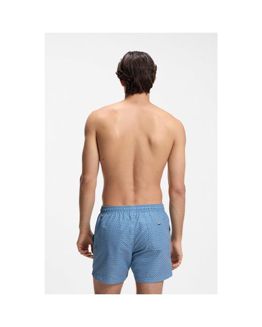 Boss Blue Printed Swim Shorts With Logo Badge for men