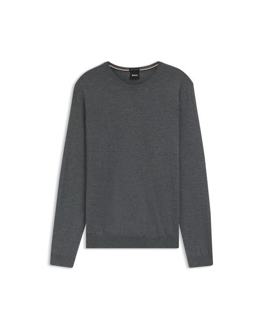 Boss Gray Slim-fit Sweater In Virgin Wool With Crew Neckline for men