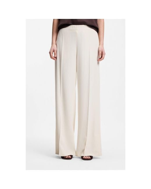 Boss White Relaxed-Fit Wide-Leg Trousers