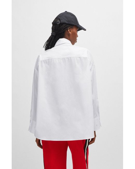 HUGO Red Oversized-fit Blouse In Cotton Canvas With Seasonal Logo