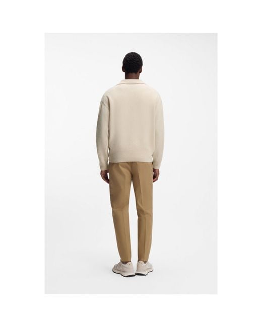 Boss Natural Virgin-Wool Sweater With Johnny Collar for men