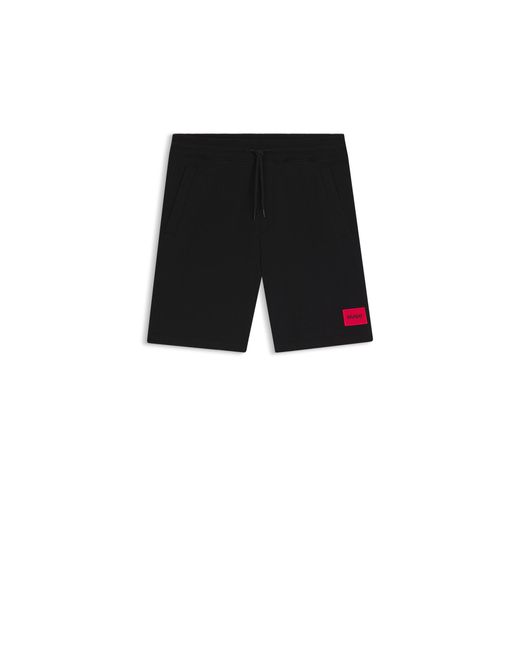 HUGO Black Cotton-terry Regular-fit Shorts With Logo Label for men
