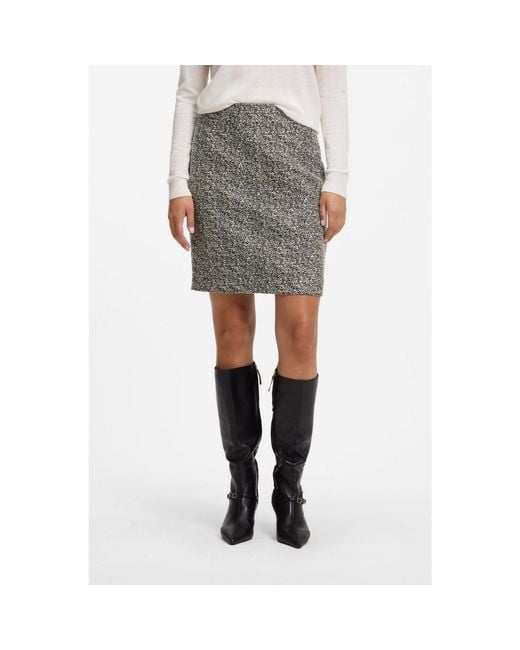 HUGO Gray Slim-Fit Pencil Skirt With Herringbone Pattern
