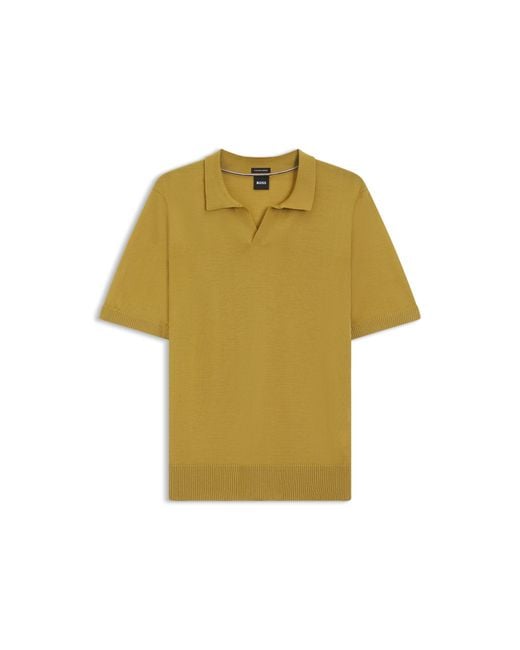 Boss Metallic Merino-Wool Knit Polo With Johnny Collar for men