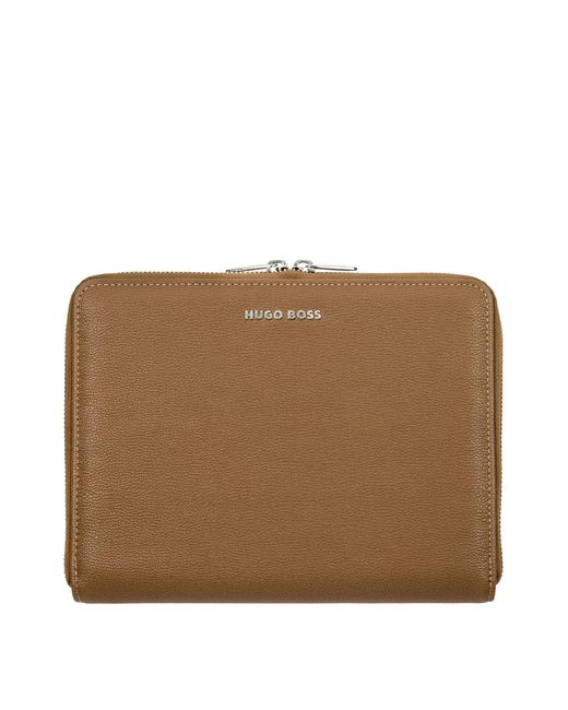 Boss Brown Camel A5 Conference Folder In Pebble-textured Faux Leather