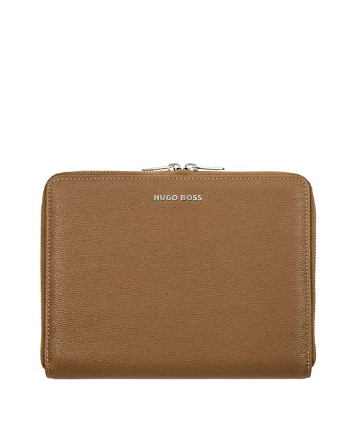 Porte-documents de réunion A5 en similicuir texturé camel Boss en coloris Brown