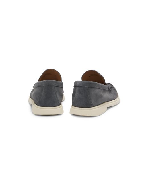 Boss Gray Suede Loafers With Emed Logo for men