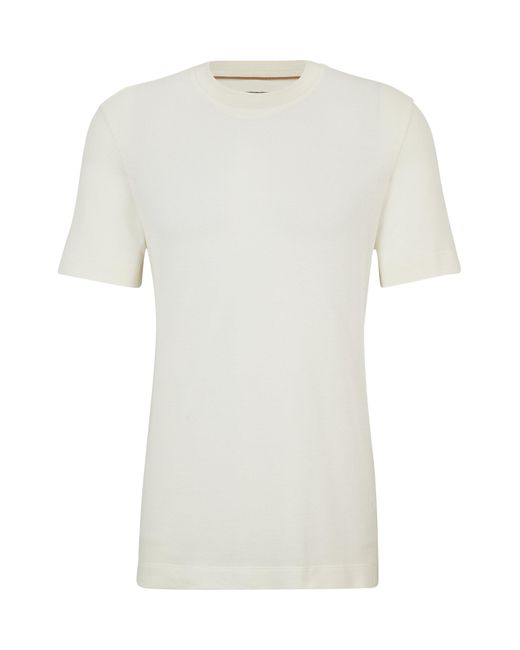 Boss White Textured-knit T-shirt In Cotton And Silk for men
