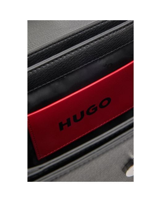 HUGO Black Faux-Leather Shoulder Bag With Logo Hardware
