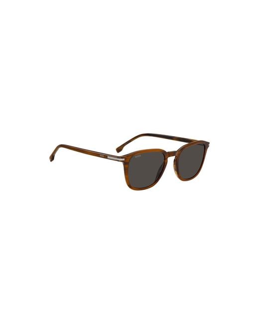 Boss Black Patterned-Acetate Sunglasses With Temple Stripe for men
