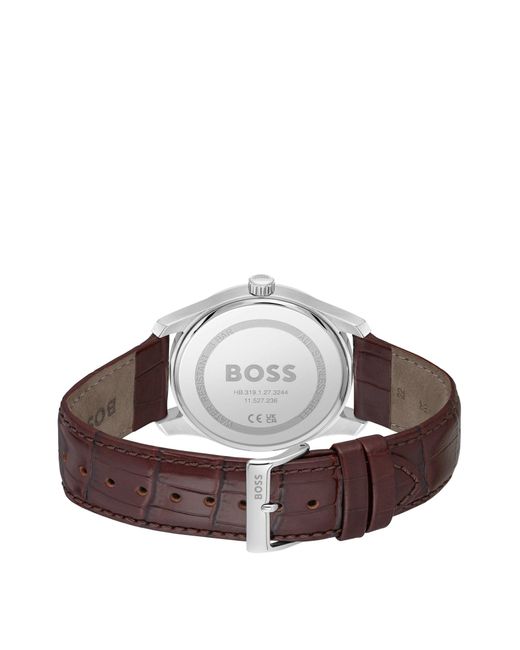 Boss Leather-strap Watch With Silver-white Patterned Dial for men