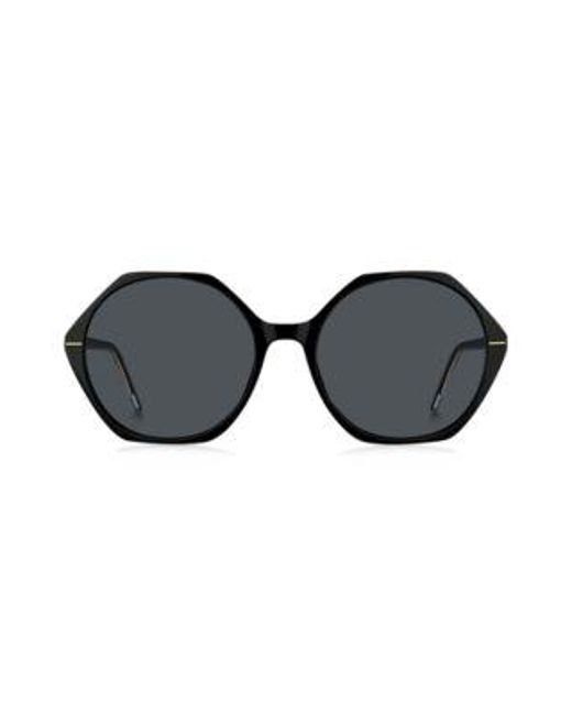 Lunettes de soleil en acétate noir avec monture angulaire Boss en coloris Black