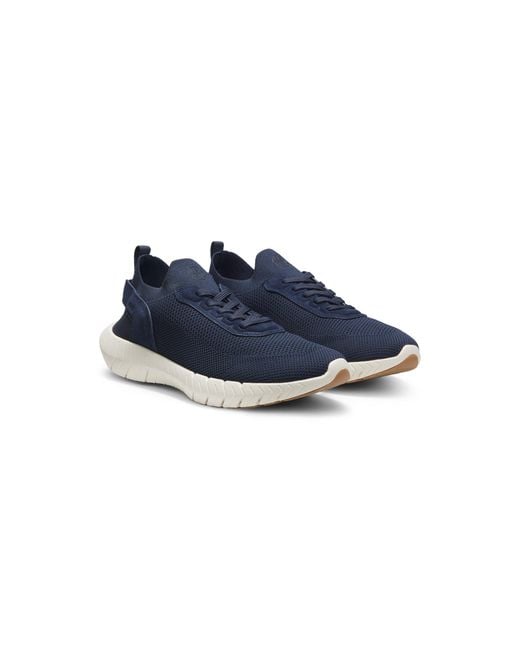 Boss Blue Motion Trainers With Knitted Uppers And Leather Trims for men