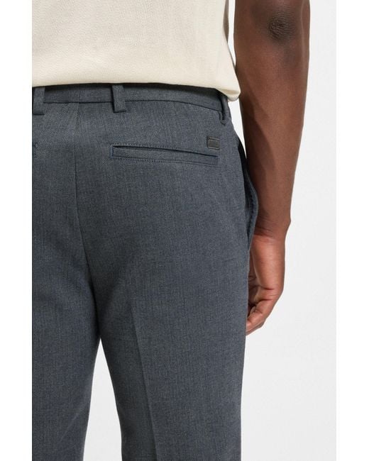 Boss Slim-Fit Broek Van Geborsteld Materiaal Met Visgraatpatroon in het Gray voor heren
