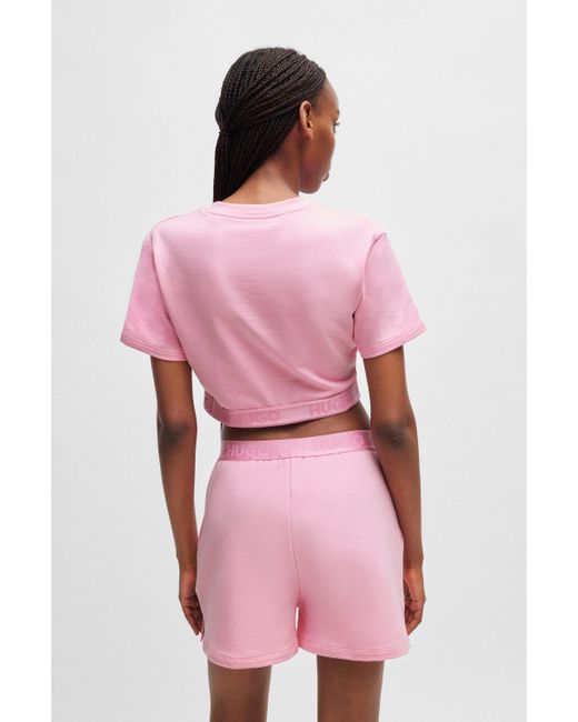 HUGO Pink Relaxed-fit T-shirt With Logo Waistband