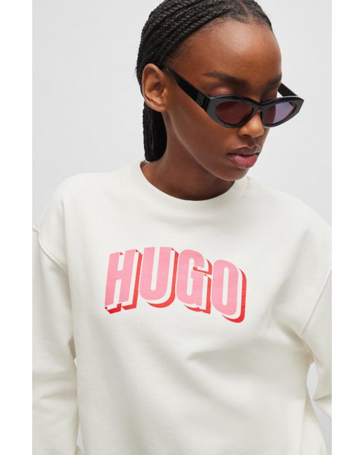 HUGO Oversized-fit Sweater Van Sweatstof Met Seizoensartwork in het White