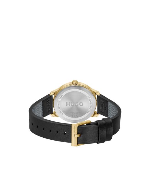 HUGO Metallic Tone Watch With Leather Strap for men