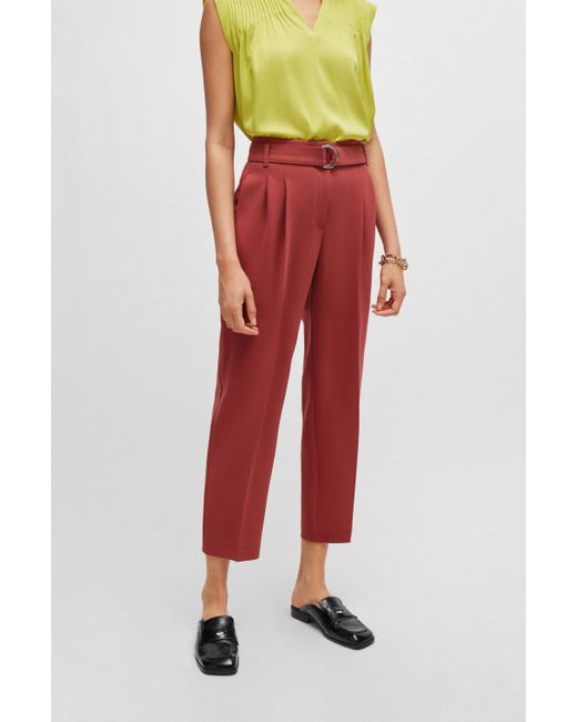 Boss Red Regular-fit Cropped Trousers In Crease-resistant Crepe