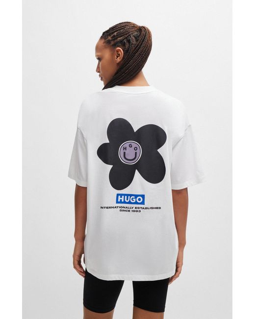 HUGO White Oversized-fit T-shirt In Cotton With New-season Logo
