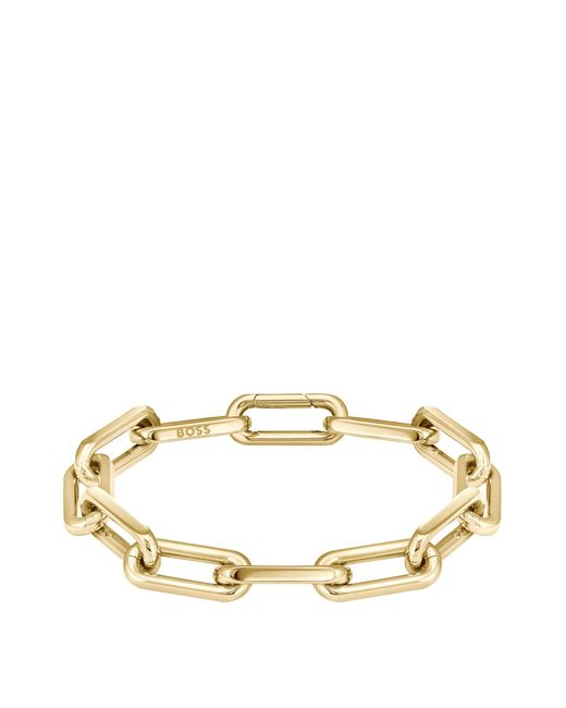 Boss Metallic Gold-tone Bracelet With Branded Link