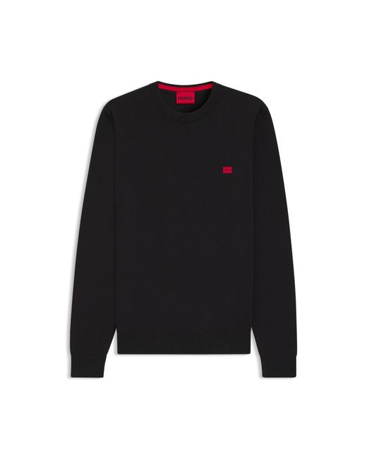 HUGO Black Cotton Sweater With Logo Label for men