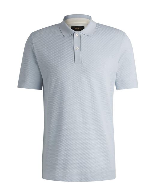 Boss Blue Cotton-silk Polo Shirt With Bubble Structure for men