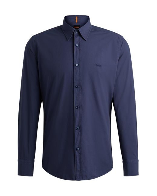 Boss Regular-Fit Hemd aus Baumwoll-Popeline mit Kentkragen in Blue für Herren