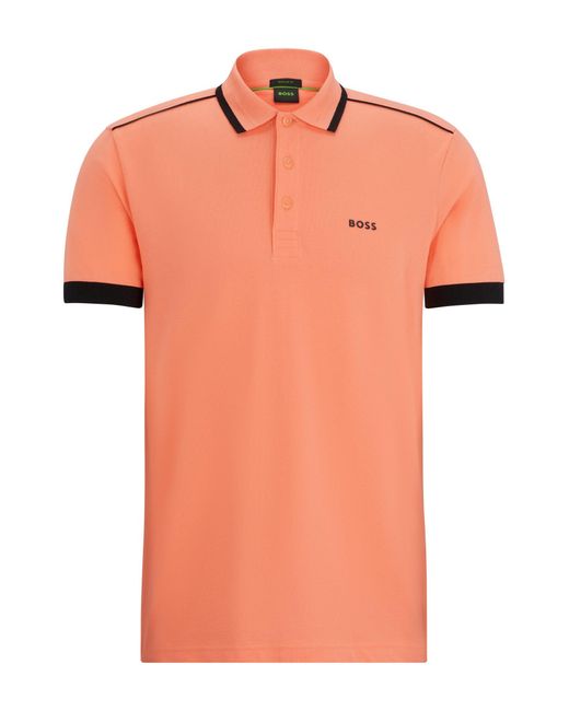 Boss Orange Cotton-piqué Polo Shirt With Contrast Stripes And Logo for men