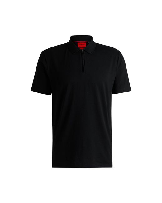 HUGO Black Zip-Neck Polo Shirt for men