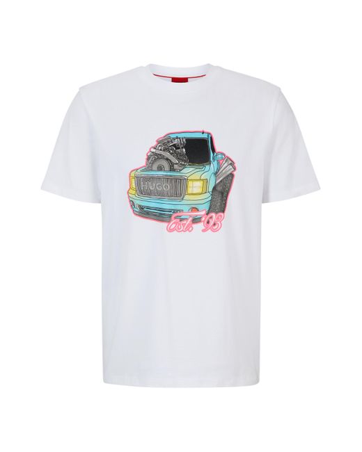 T-shirt Relaxed en coton à motif artistique voiture HUGO pour homme en coloris White