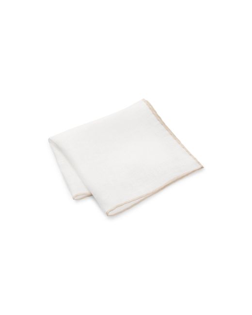 Boss White One Linen Pocket Square With Contrast Border for men
