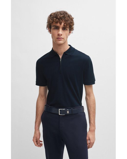 Boss Black Structured-cotton Slim-fit Polo Shirt With Zip Placket for men