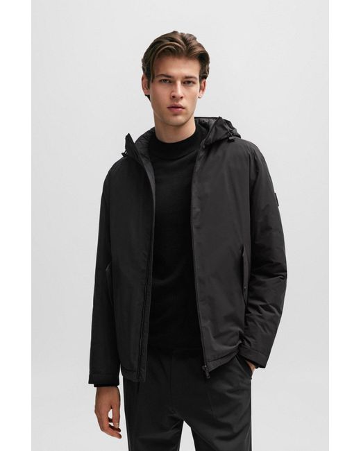 Boss Black Water-repellent Jacket In Crease-resistant Stretch Material for men
