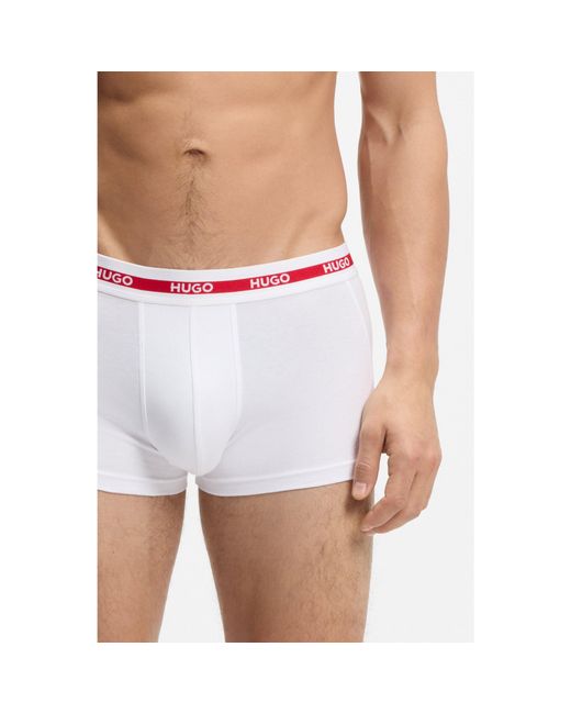HUGO Natural Three-Pack Of Stretch-Cotton Trunks With Logo Waistbands for men