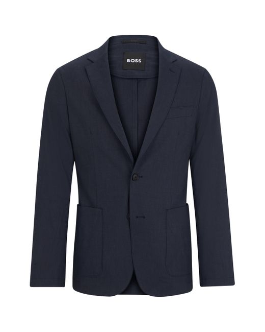 Boss Blue Slim-fit Single-breasted Jacket In A Linen Blend for men