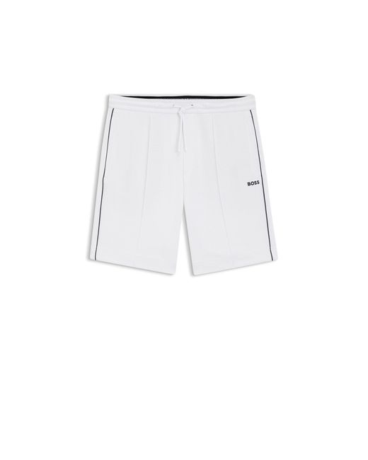 Boss White Cotton-Blend Shorts With Piped Trims for men