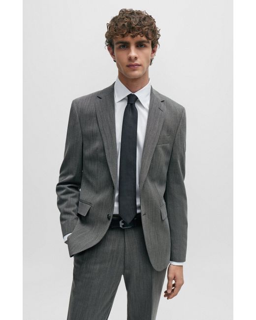 Costume Regular Fit en tissu stretch infroissable à micro motif Boss pour homme en coloris Gray