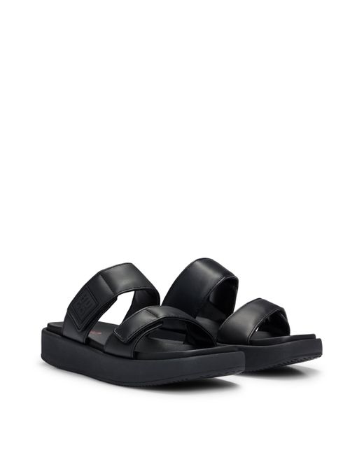 HUGO Black Slipper-Sandalen aus Kunstleder mit gepolsterten Riemen