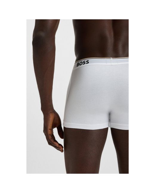 Boss White Three-Pack Of Stretch-Cotton Trunks With Logo Waistbands for men