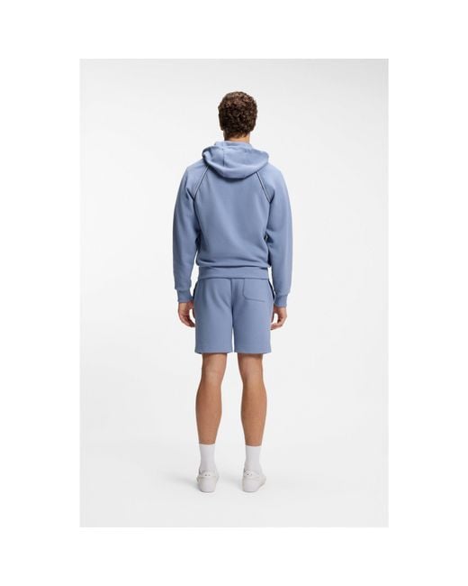 Boss Blue Cotton-Blend Zip-Up Hoodie With Piping Details for men