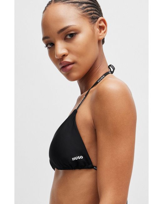 HUGO Black Branded-strap Triangle Bikini Top With Logo Detail