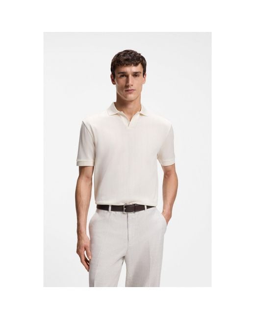 Boss White Cotton-Jacquard Polo Shirt With Johnny Collar for men